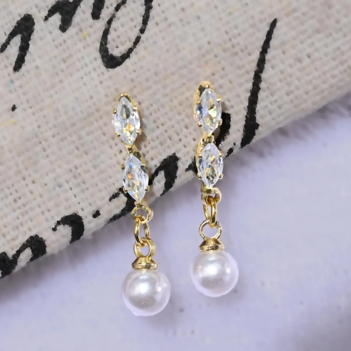 STONEFANS Pearl Earrings for Women - 14K Gold Plated Leaf Flower Bar CZ Pearl Drop Dangle Dainty Gold Earrings for Women Trendy Wedding Jewelry Bridesmaids Gifts