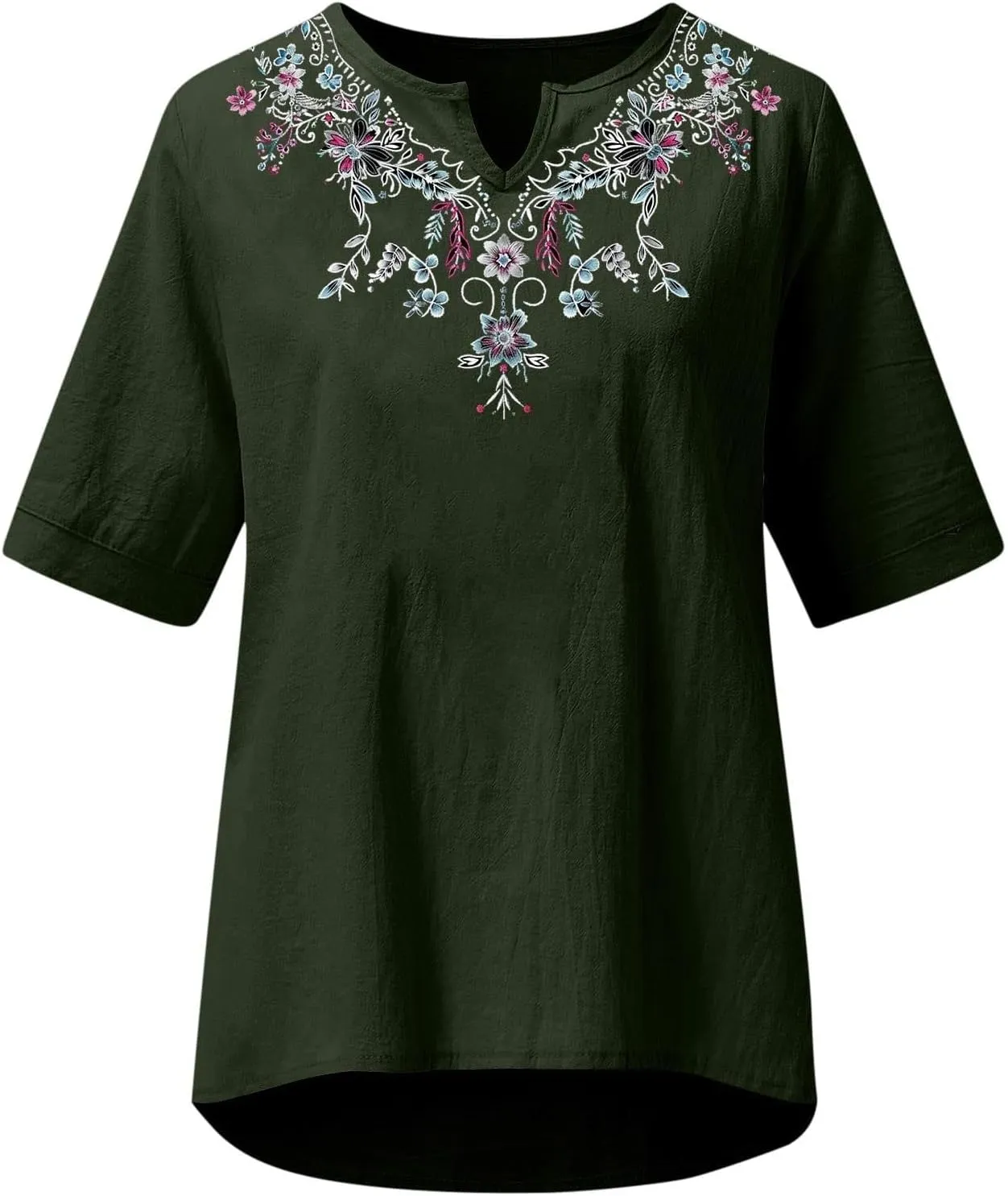 Summer Tops for Women 2025 Casual Cotton Linen Short Sleeve Blouses Trendy Cute Embroidered T Shirts Spring Clothes