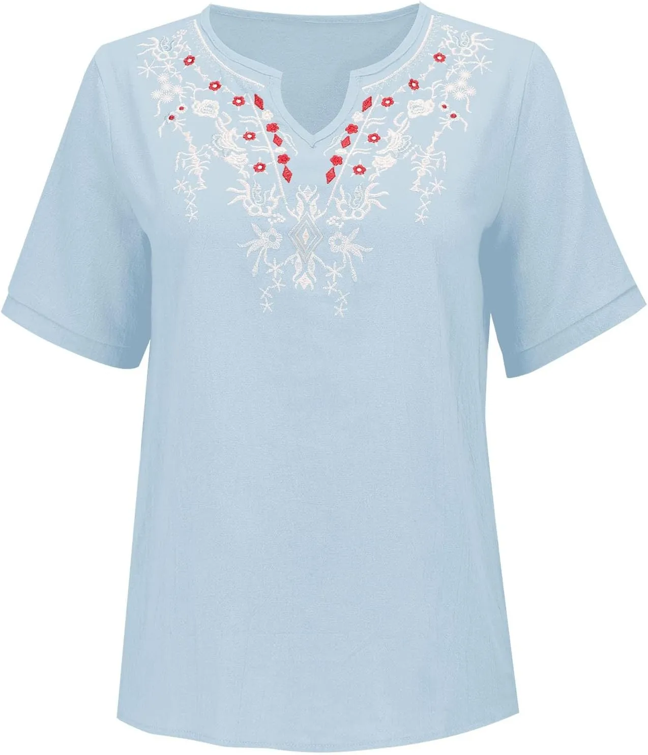 Summer Tops for Women 2025 Casual Cotton Linen Short Sleeve Blouses Trendy Cute Embroidered T Shirts Spring Clothes