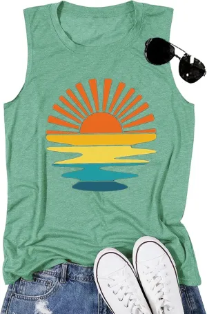 Sunrise Sunset Sunshine T Shirt for Women Outdoor Workout Hawaii Beach Sea Nature Adventure Tee Top