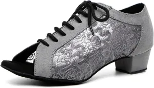 SWDZM Women Ballroom Dance Shoes Salsa Latin Practice Shoes Lace-up Teaching Dance Shoes,Model YCL504