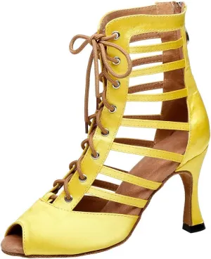 SWDZM Women Latin Dance Boots Peep Toe Lace-up Ballroom Salsa Wedding Performance Dance Shoes,Model-YCL361