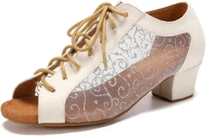 SWDZM Womens Latin Dance Shoes Lace up Ballroom Salsa Tango Dance Practice Shoes,Model L595