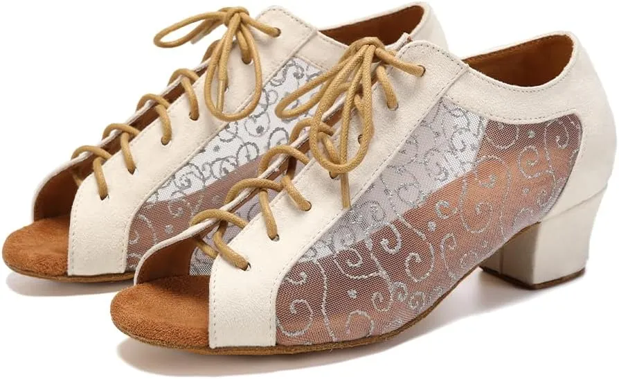 SWDZM Womens Latin Dance Shoes Lace up Ballroom Salsa Tango Dance Practice Shoes,Model L595