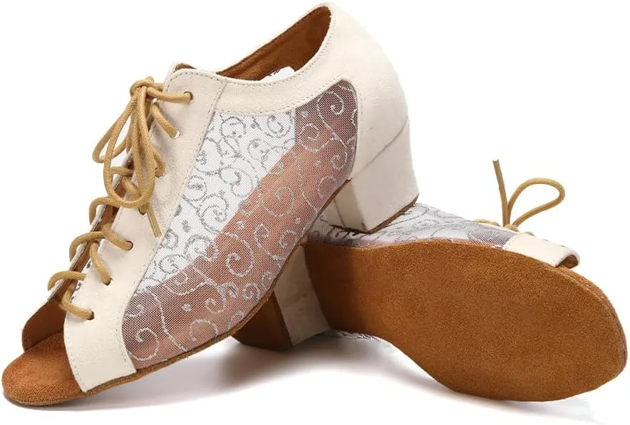 SWDZM Womens Latin Dance Shoes Lace up Ballroom Salsa Tango Dance Practice Shoes,Model L595