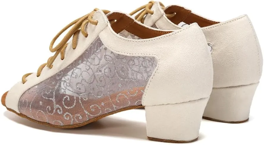 SWDZM Womens Latin Dance Shoes Lace up Ballroom Salsa Tango Dance Practice Shoes,Model L595