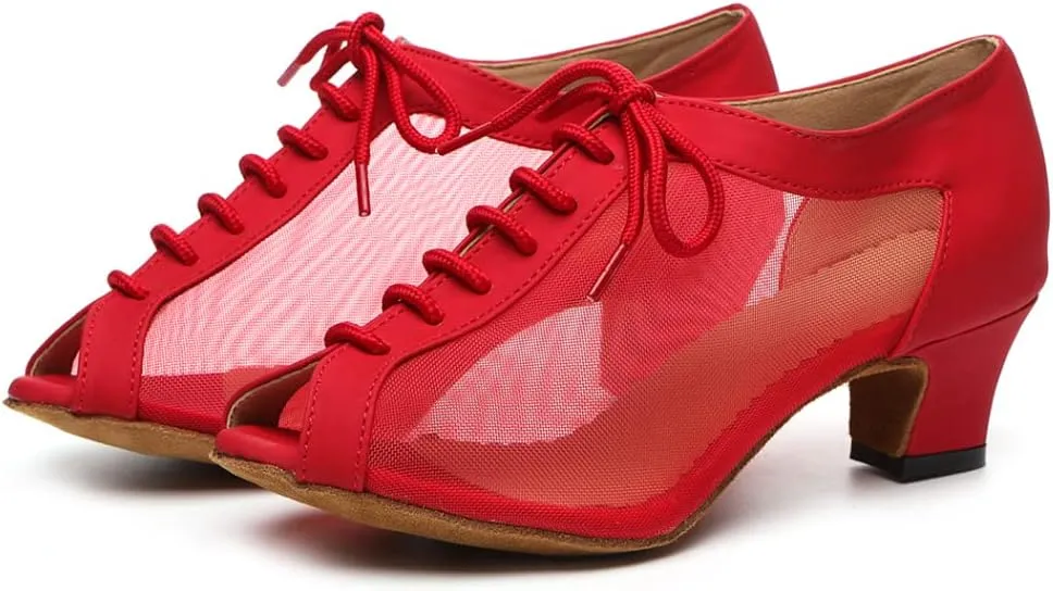 SWDZM Womens Latin Dance Shoes Lace up Ballroom Salsa Tango Dance Practice Shoes,Model L595
