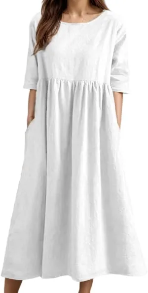 TIAFORD Women's Boho Floral Print Short Sleeve Dress Summer Casual Crew Neck Plus Size Empire Waist Maxi Dresses with Pockets