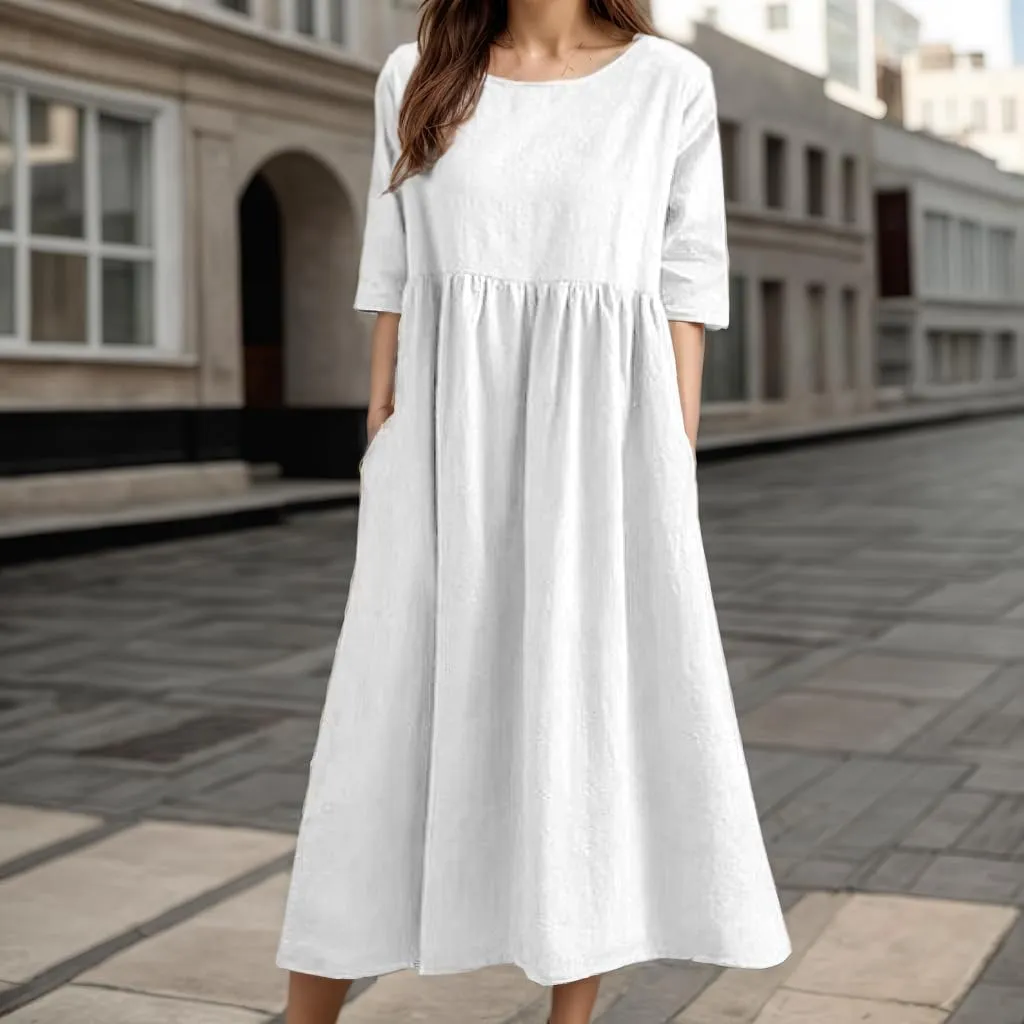 TIAFORD Women's Boho Floral Print Short Sleeve Dress Summer Casual Crew Neck Plus Size Empire Waist Maxi Dresses with Pockets