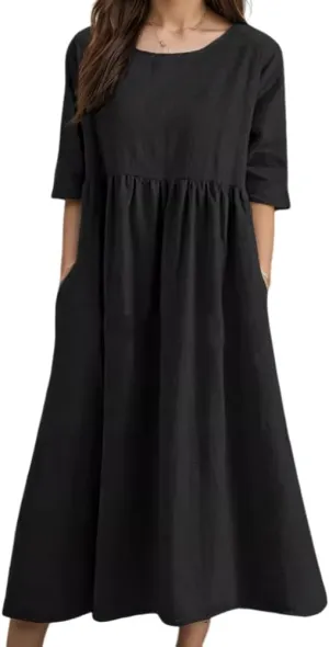 TIAFORD Women's Boho Floral Print Short Sleeve Dress Summer Casual Crew Neck Plus Size Empire Waist Maxi Dresses with Pockets