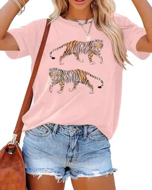 Tiger Shirt Women Vintage Animal Graphic Funny Novelty T-Shirt Casual Short Sleeve Tee Summer Fit Tops