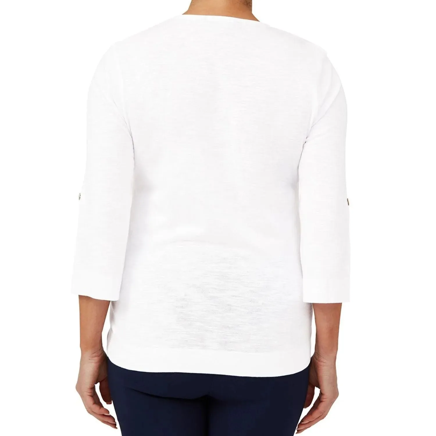 TIGI 18/20 Embroidered Bib Notch Neckline Top