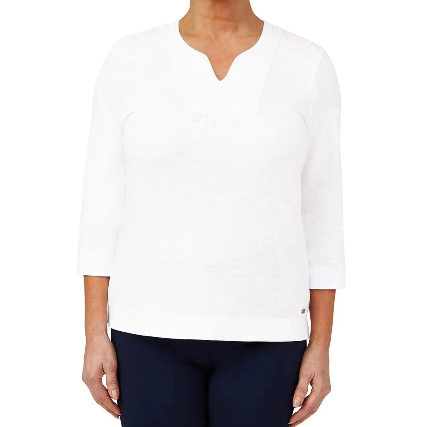 TIGI 18/20 Embroidered Bib Notch Neckline Top