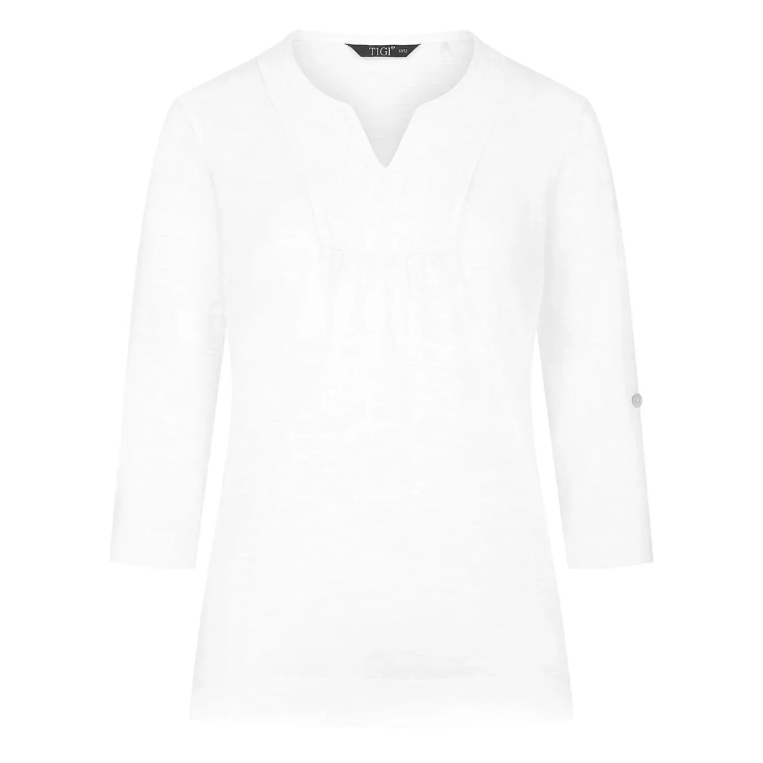 TIGI 18/20 Embroidered Bib Notch Neckline Top