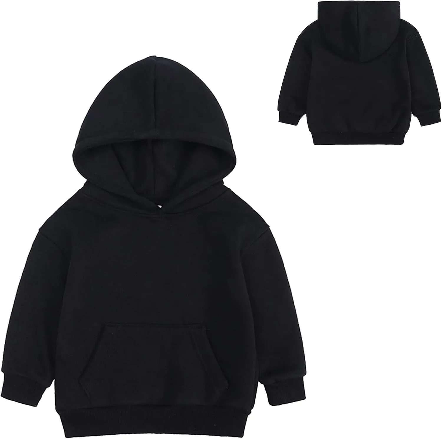 Toddler Boys Girls Pullover Fleece Sweatshirt Children Solid Plus Babies Hooded Color Top Coat Girls Sweatshirt Girls (Black, 12-24 Months)