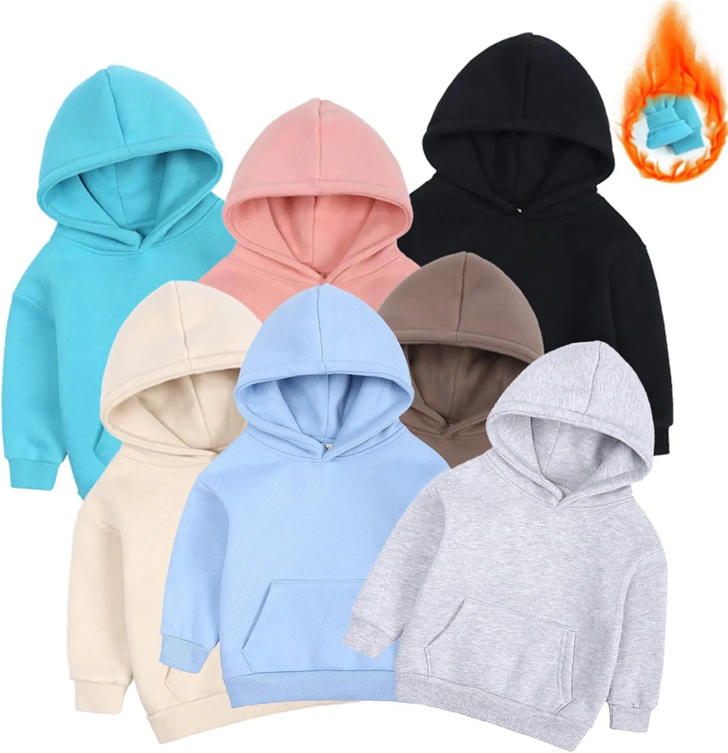 Toddler Boys Girls Pullover Fleece Sweatshirt Children Solid Plus Babies Hooded Color Top Coat Girls Sweatshirt Girls (Black, 12-24 Months)