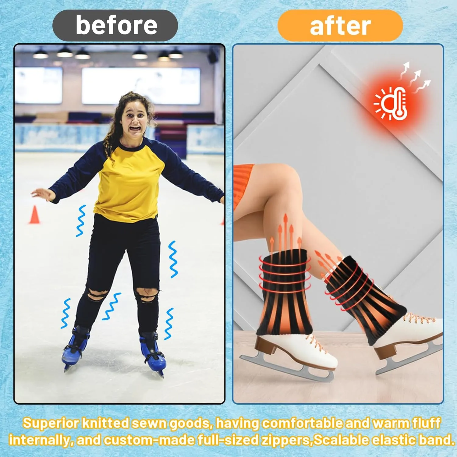 TUYUU Warm knit Fleece Lined Leg Warmers and Headband Set for Figure Skating Hockey Skating Ice Skating.Skating Accessories