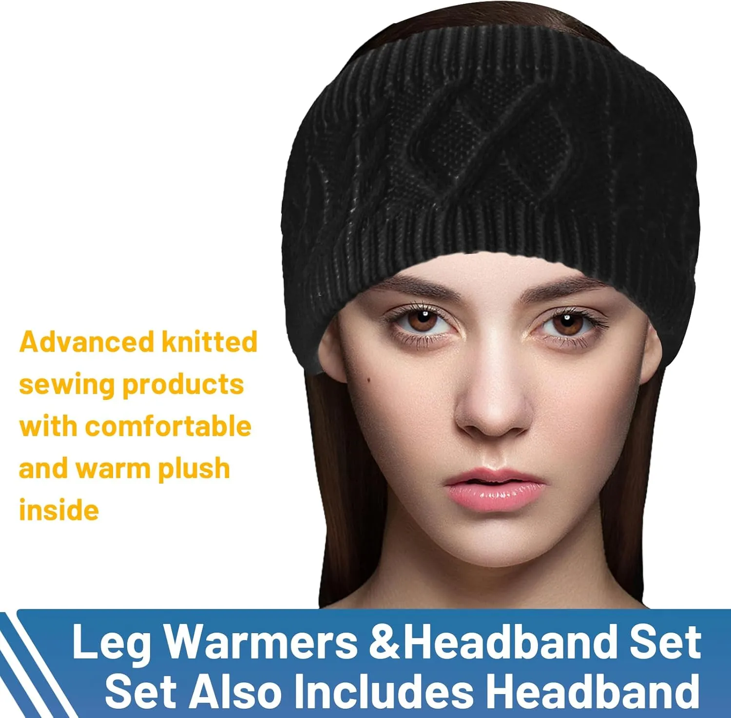 TUYUU Warm knit Fleece Lined Leg Warmers and Headband Set for Figure Skating Hockey Skating Ice Skating.Skating Accessories