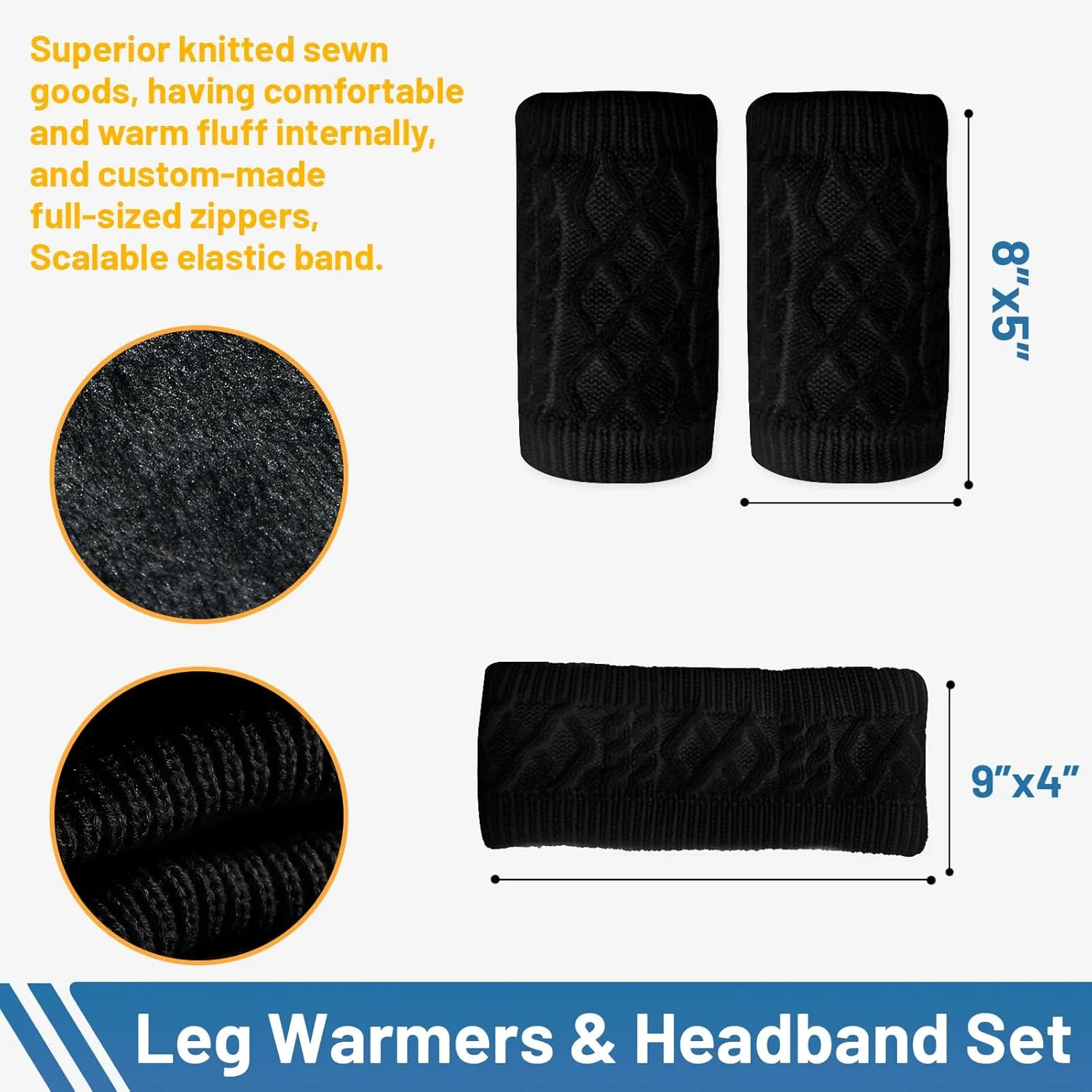 TUYUU Warm knit Fleece Lined Leg Warmers and Headband Set for Figure Skating Hockey Skating Ice Skating.Skating Accessories