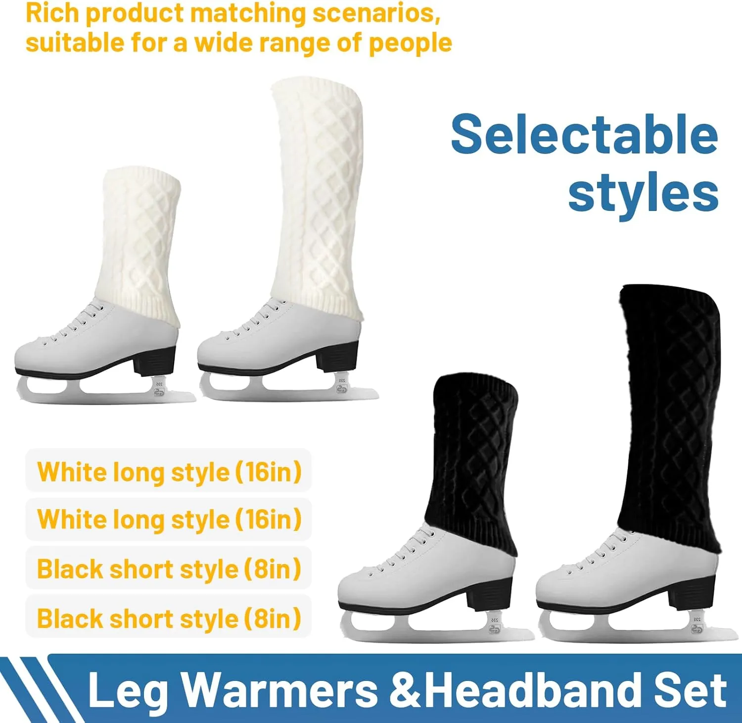 TUYUU Warm knit Fleece Lined Leg Warmers and Headband Set for Figure Skating Hockey Skating Ice Skating.Skating Accessories