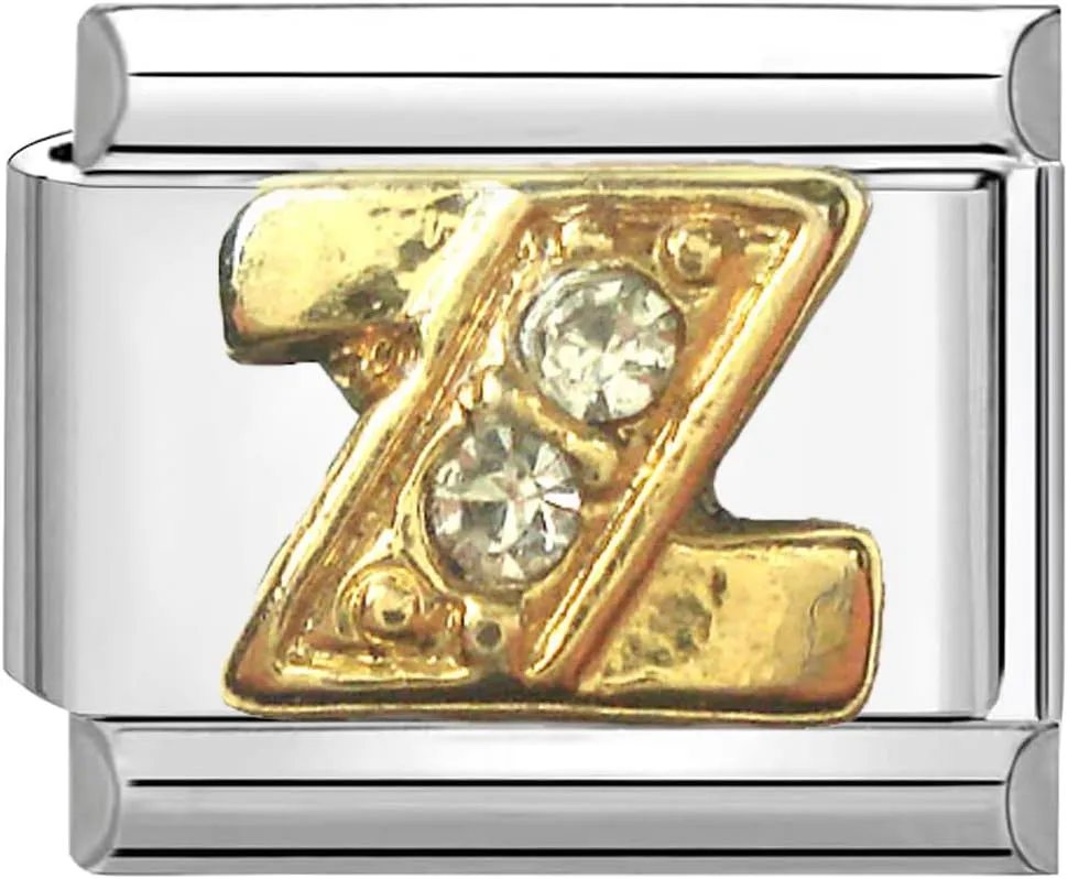 UNY JEWEL Italian Charm 9mm Gold Alphabet Letter with Rhinestones Stainless Steel Modular Charm Link for Bracelets Unisex Jewelry Accessory