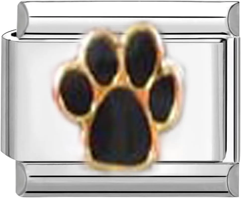 UNY JEWEL Italian Charm 9mm Stainless Steel Black Paw Print Modular Charm Link for Bracelets Unisex Jewelry