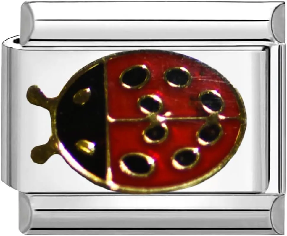 UNY JEWEL Italian Charm 9mm Stainless Steel Ladybug Design Modular Charm Link for Bracelets Unisex Jewelry