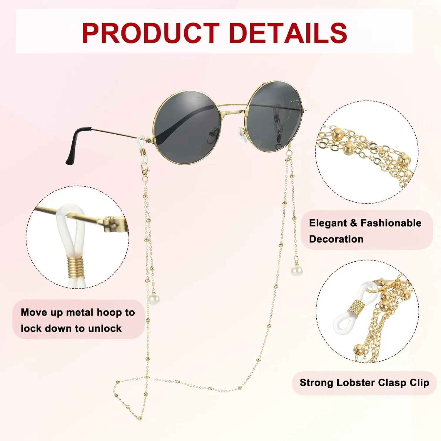uxcell Beaded Glasses Chain, Eyeglass Chain Eyewear Retainer Eyeglasses Strap Holder Around Neck Sunglasses Chains