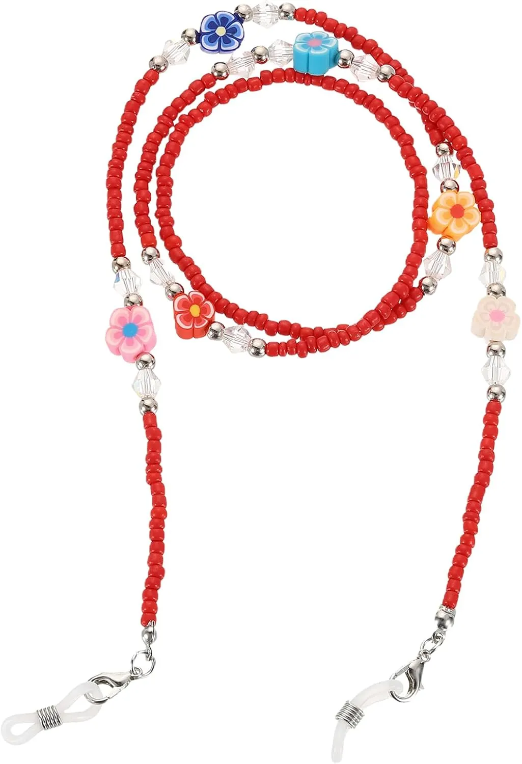 uxcell Beaded Glasses Chain, Flower Eyeglass Chain Eyewear Retainer Eyeglasses Strap Holder Around Neck Sunglasses Chains for Women Girls, Red
