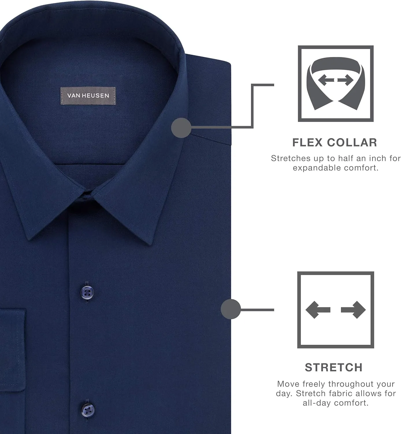 Van Heusen Men's Dress Shirt Slim Fit Flex Collar Stretch Solid