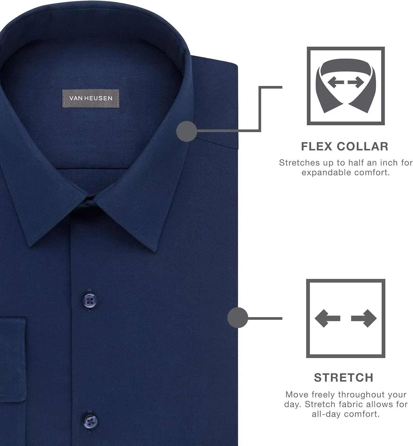 Van Heusen Men's Dress Shirt Slim Fit Flex Collar Stretch Solid