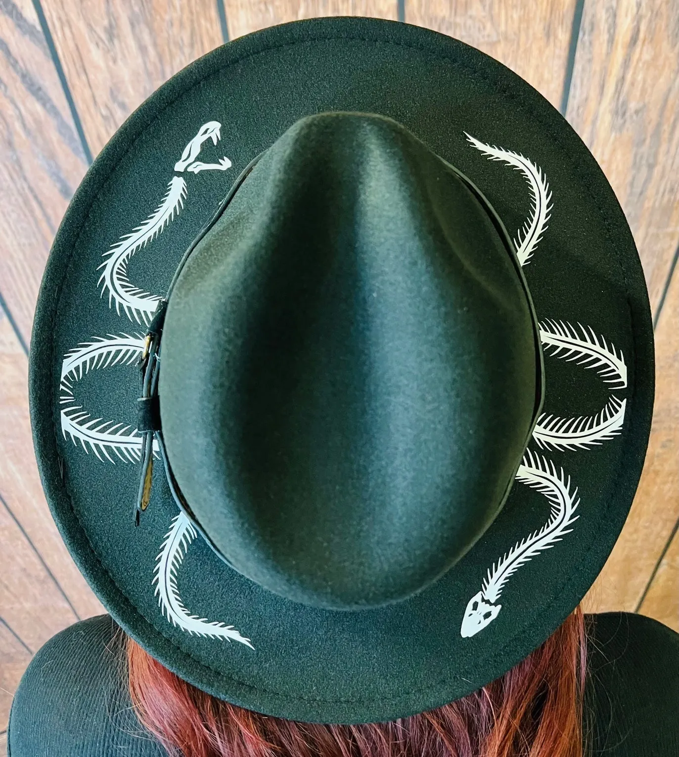 Vegan Felt Wide Brim Hat - Snake Skeleton
