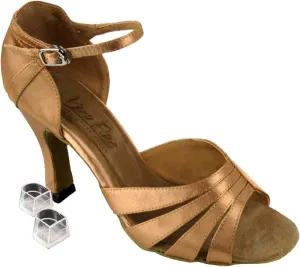 Very Fine Dance Shoes Women's Salsa Ballroom Tango Latin Dance Shoes Style 1680 Bundle with Plastic Dance Shoe Heel Protectors, Brown Satin 8.5 M US Heel 3 Inch