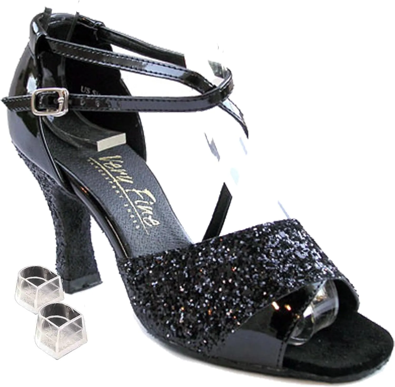 Very Fine Women's Salsa Ballroom Tango Dance Shoes 1659 Bundle with Dance Shoe Heel Protectors 3" Heel