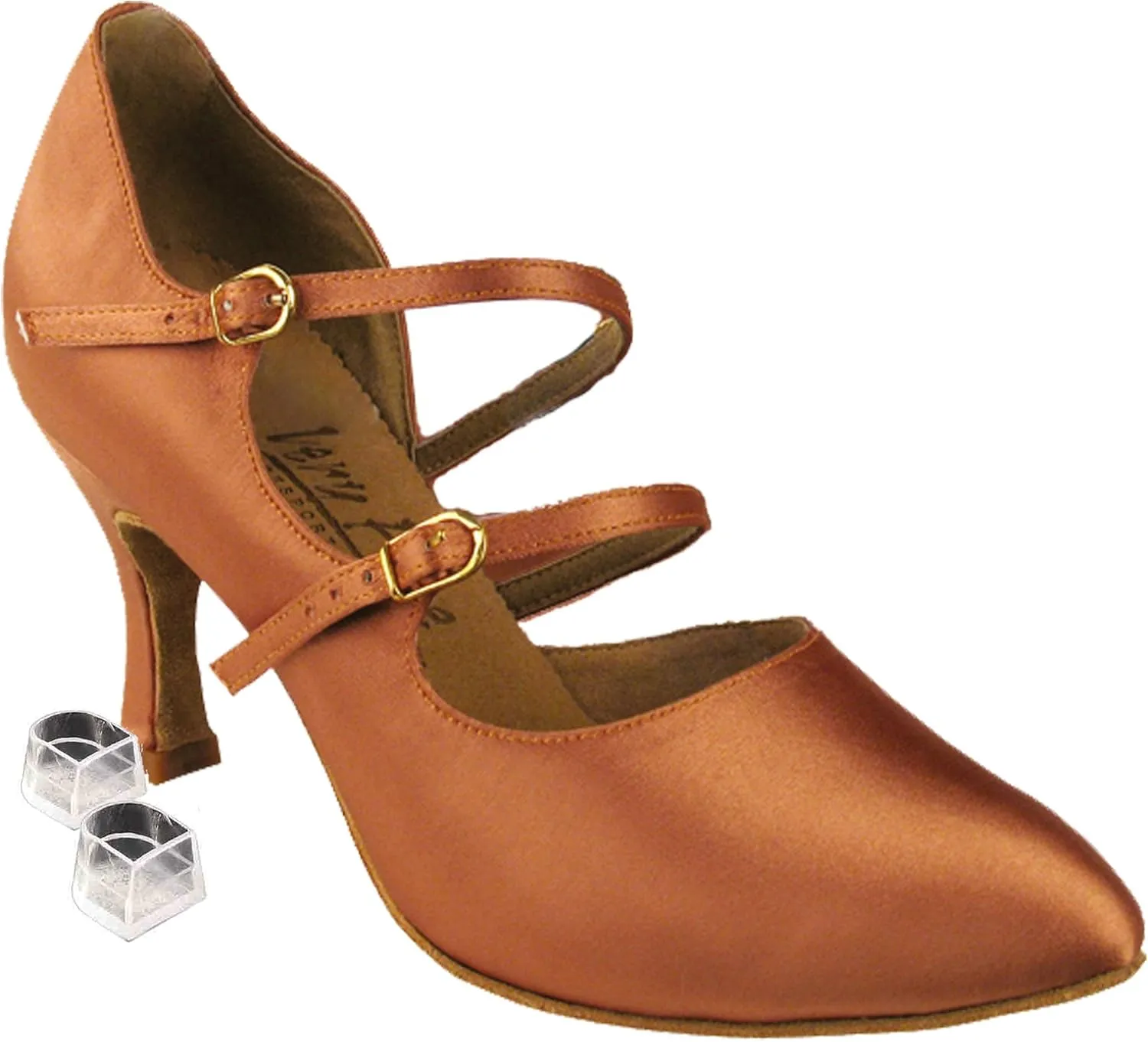 Very Fine Women's Salsa Ballroom Tango Dance Shoes PP201 Bundle with Dance Shoe Heel Protectors 3" Heel