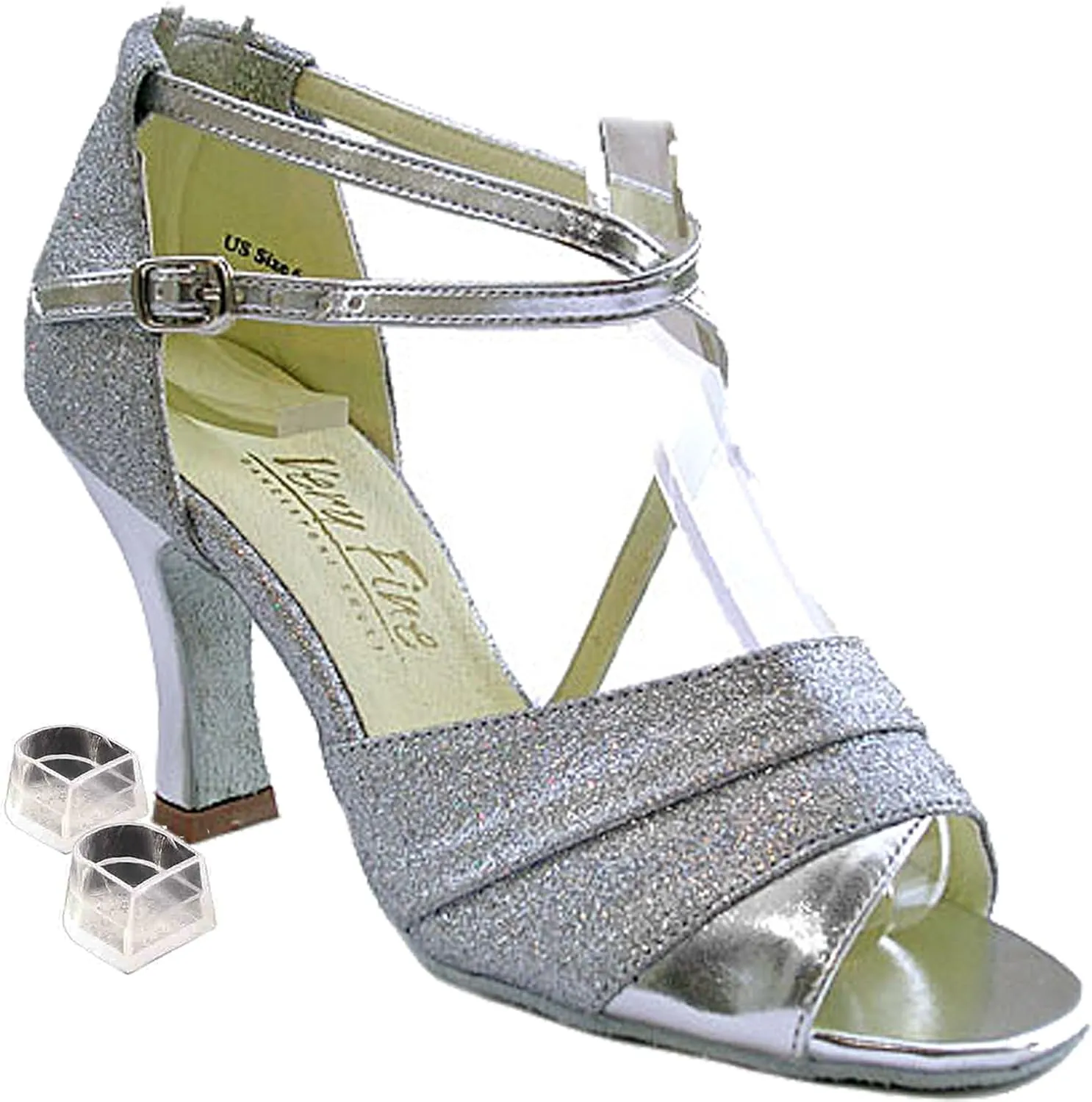 Very Fine Women's Salsa Ballroom Tango Latin Dance Shoes 1659 Bundle with Heel Protectors 2.5" Heel