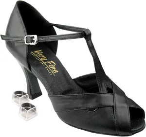 Very Fine Women's Salsa Ballroom Tango Latin Dance Shoes Style 2703 Bundle with Plastic Dance Shoe Heel Protectors, Black Leather 4.5 M US Heel 2.5 Inch