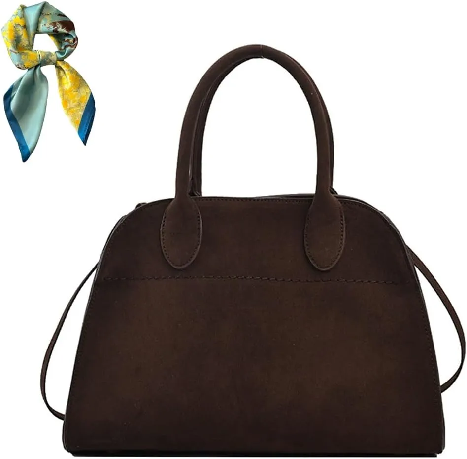 Vintage Brown Suede Tote Bag for Women,Retro Faux Leather Handle Bag,Women's Fashion Dull Polish Purse Top Handle Bag