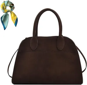 Vintage Brown Suede Tote Bag for Women,Retro Faux Leather Handle Bag,Women's Fashion Dull Polish Purse Top Handle Bag