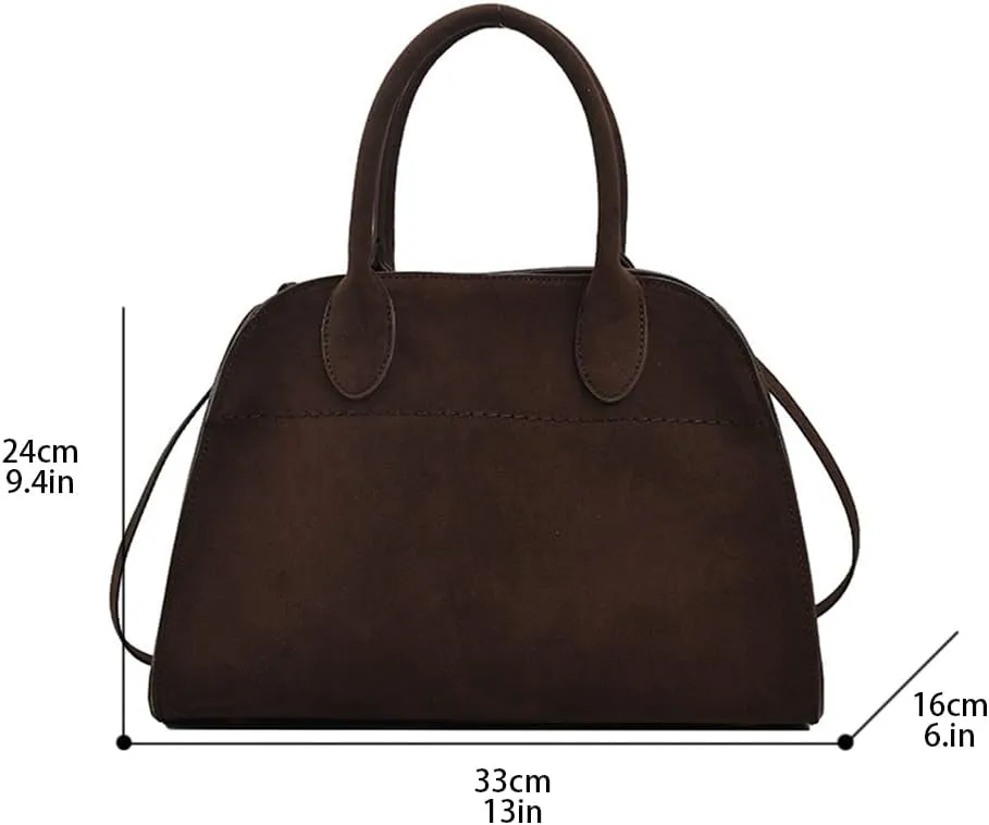 Vintage Brown Suede Tote Bag for Women,Retro Faux Leather Handle Bag,Women's Fashion Dull Polish Purse Top Handle Bag