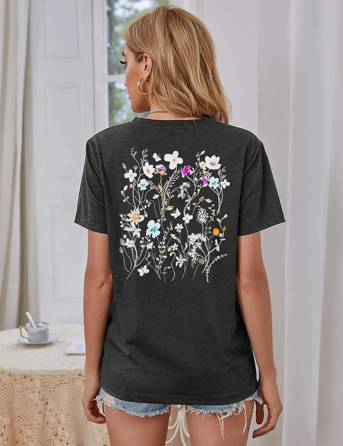 Vintage Flowers Shirt Women: Boho Floral T-Shirt Flower Graphic Shirt Wildflowers Tees Short Sleeve Casual Tops