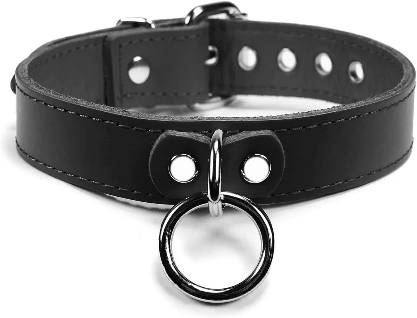 VP Leather Martin I Collar  Stylish Adjustable Neck Collar for Men & Women - Top Grain Leather & Soft Lambskin, Fashionable Design w/Nickel Plated Buckles, Eyelets, Studs & O-ring (Black, Small)