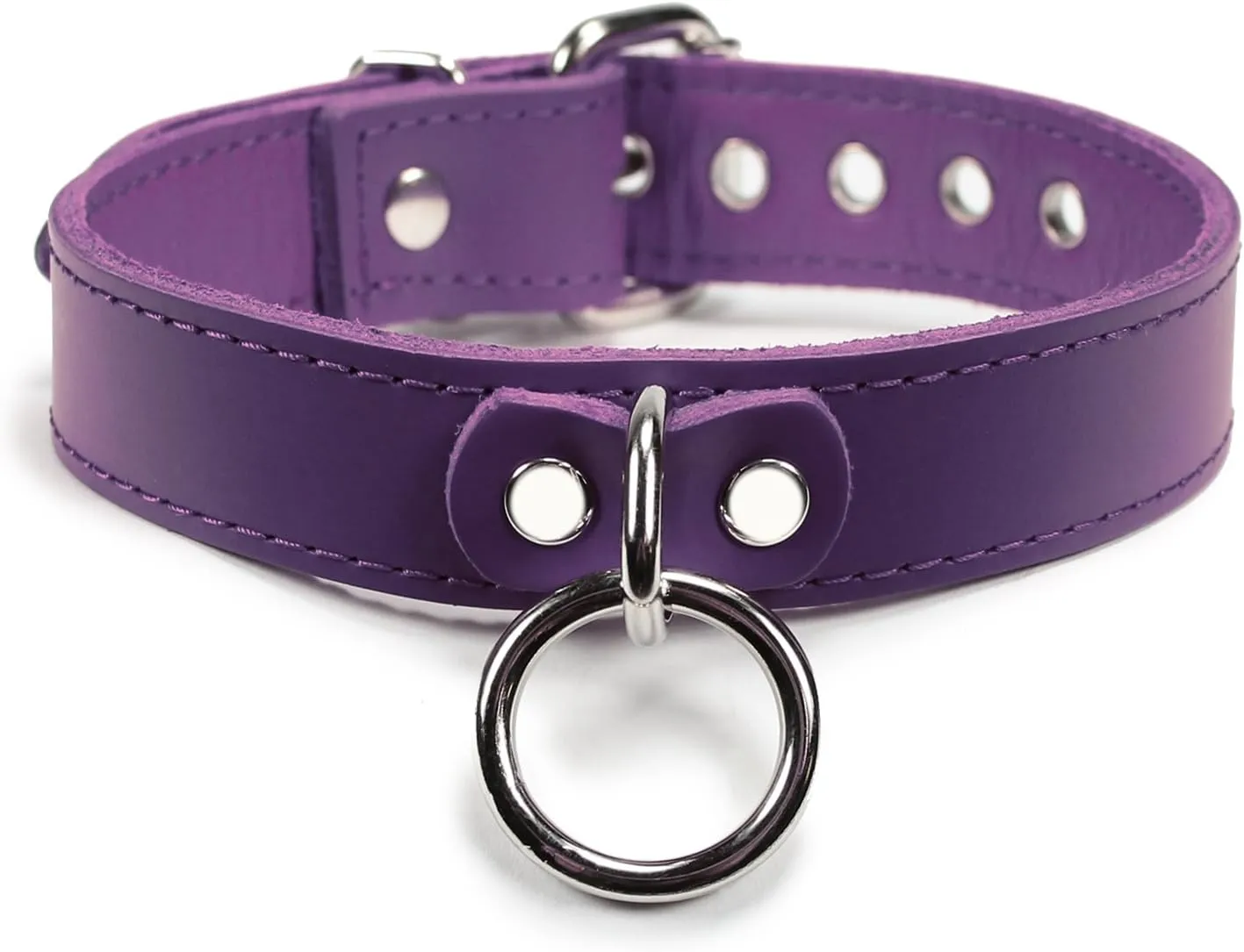 VP Leather Martin I Collar  Stylish Adjustable Neck Collar for Men & Women - Top Grain Leather & Soft Lambskin, Fashionable Design w/Nickel Plated Buckles, Eyelets, Studs & O-ring (Purple, Large)