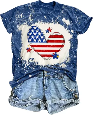 VVNTY American Flag Heart Shirt Women Patriotic T-Shirt 4th of July Graphic Tees Shirts USA Flag Star Stripe Tops