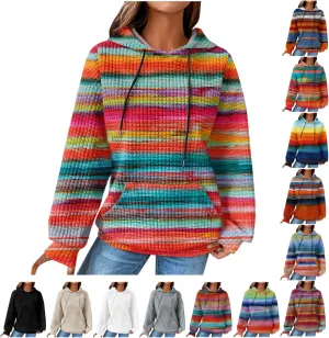 Waffle Hoodie for Women Multicolored Comfy Hoodies Casual Trendy Sweatshirt Loose Fit Pullover Tops with Pocket
