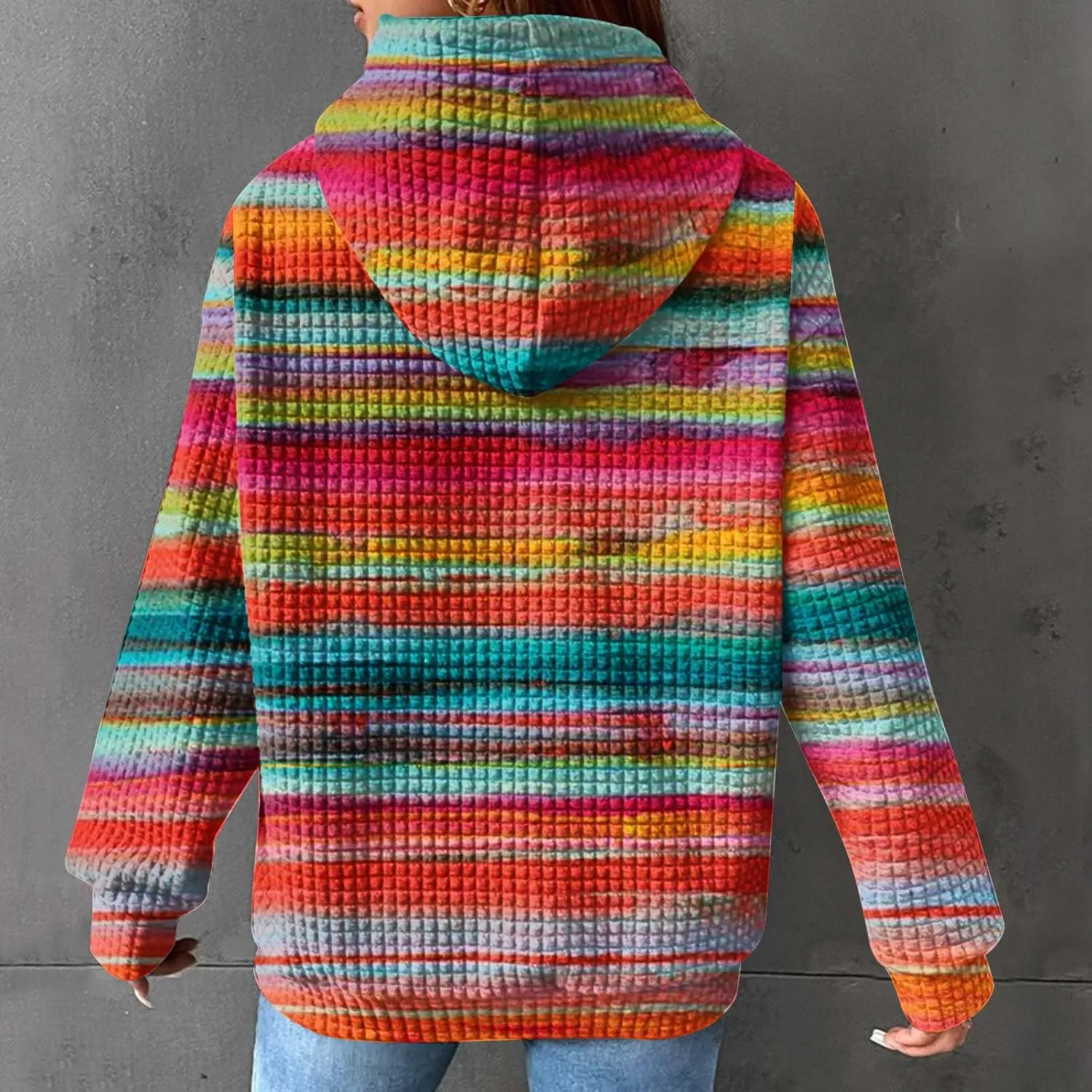 Waffle Hoodie for Women Multicolored Comfy Hoodies Casual Trendy Sweatshirt Loose Fit Pullover Tops with Pocket