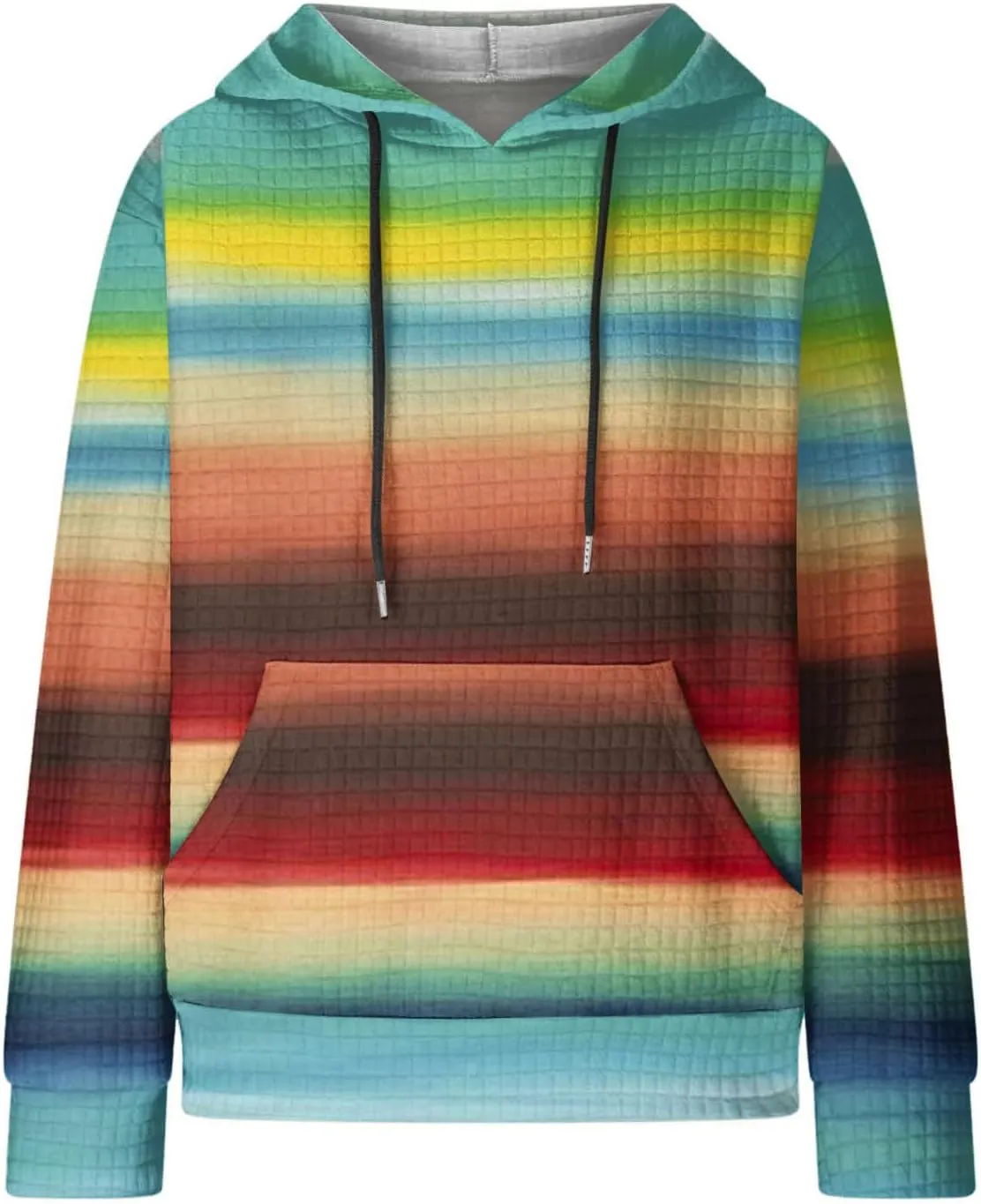 Waffle Hoodie for Women Multicolored Comfy Hoodies Casual Trendy Sweatshirt Loose Fit Pullover Tops with Pocket