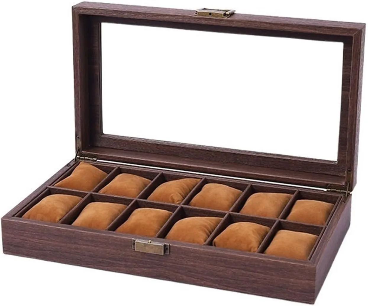 Watch Display Organizer 12 Compartments, Large Capacity Imitation Wood Grain Watch Collection Box Multifunctional Jewelry Organizer Watch Holder Jewelry Case