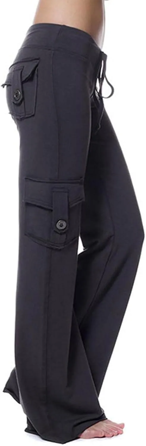 Wide Leg Cargo Pants for Women 2025 Plus Size Elastic Waisted Pants Floor Length Yoga Trousers with Button Pockets