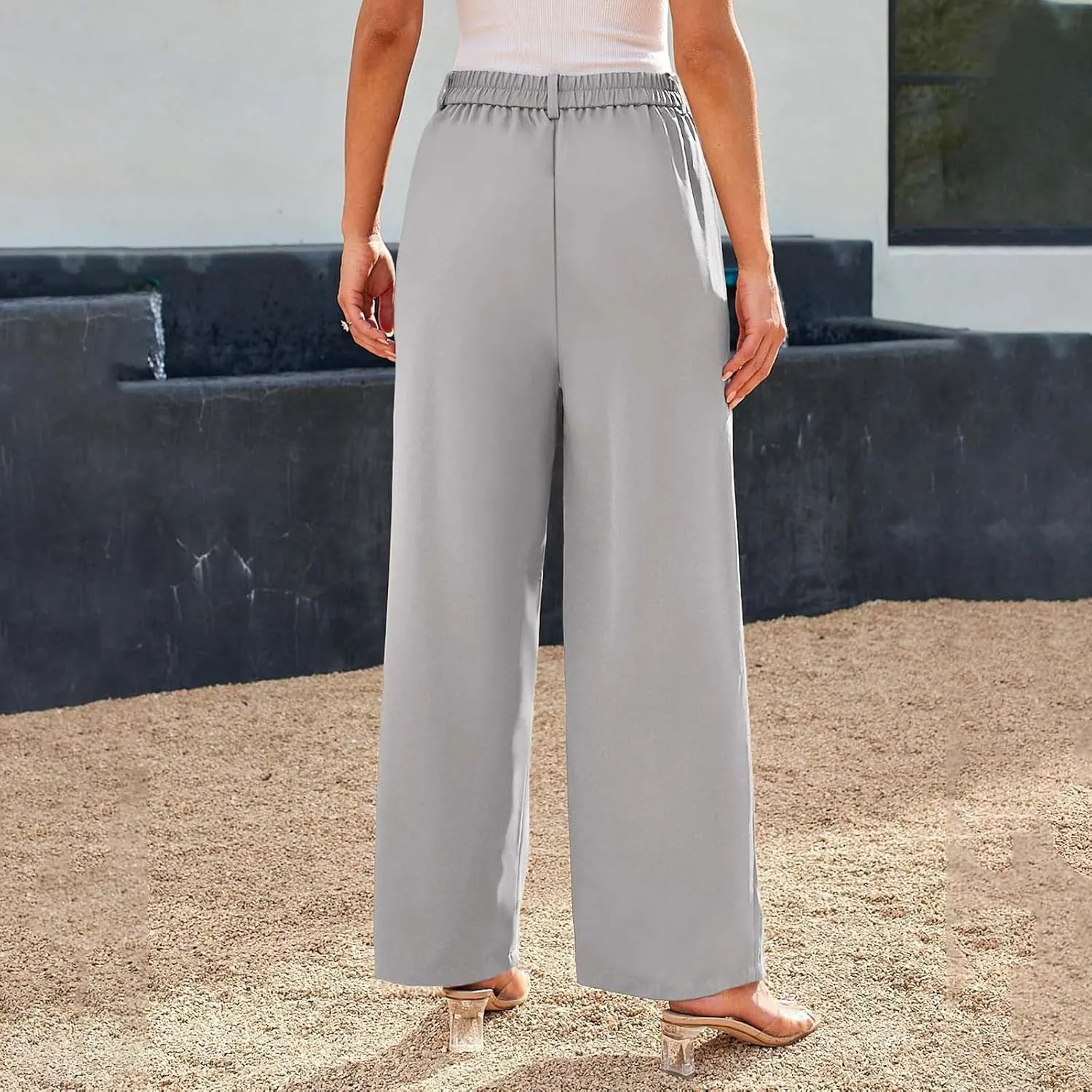 Wide Leg Dress Pants Women's High Waisted Business Casual Trousers with Pockets Solid Baggy Loose Trendy Work Pants